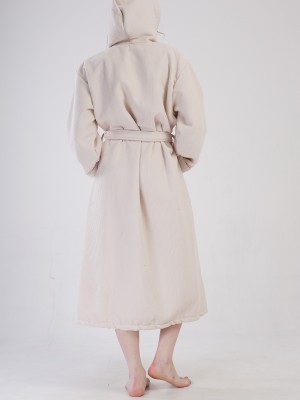 Woman Waffle More Hoodie Detail Bathrobe Woman Waffle More Hoodie Detail Bathrobe