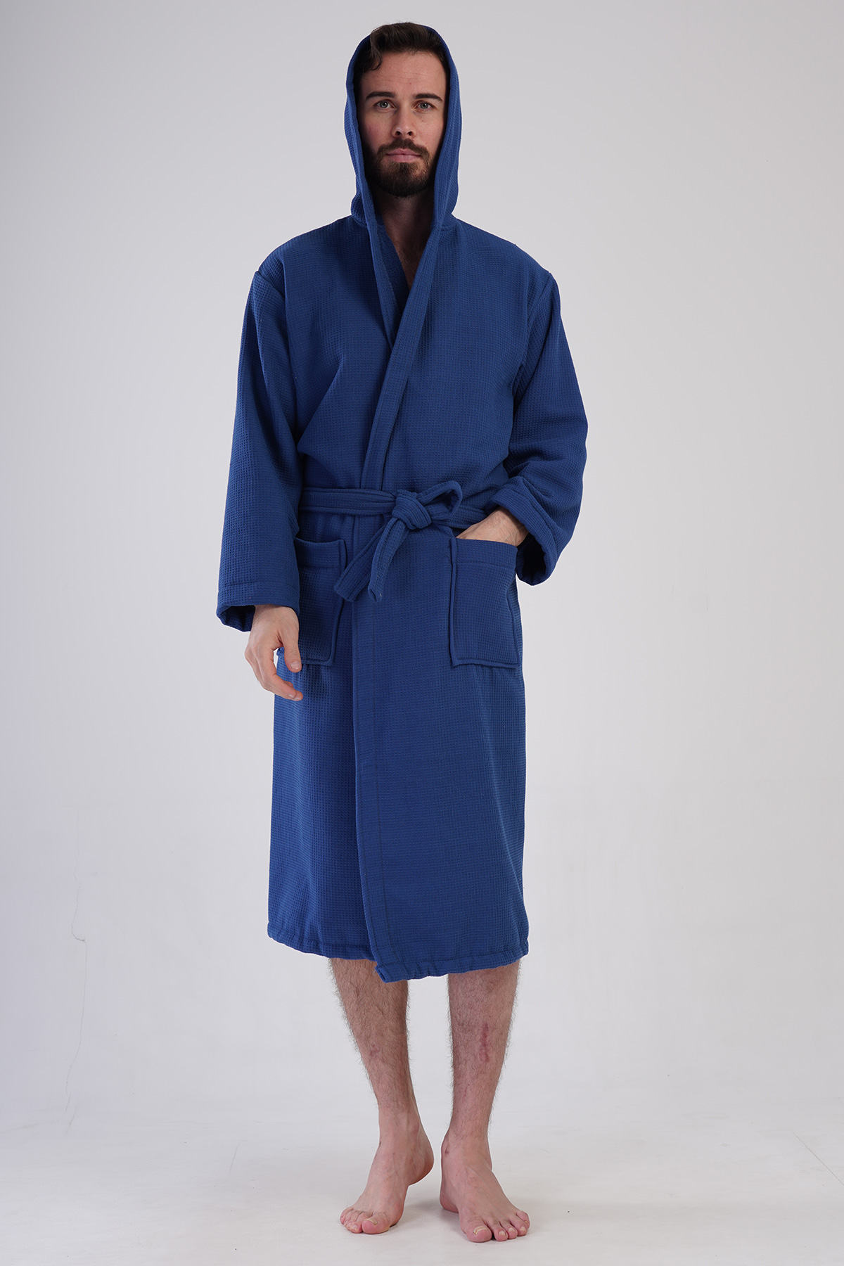 Man Waffle Vega Hoodie Detail Bathrobe Man Waffle Vega Hoodie Detail Bathrobe