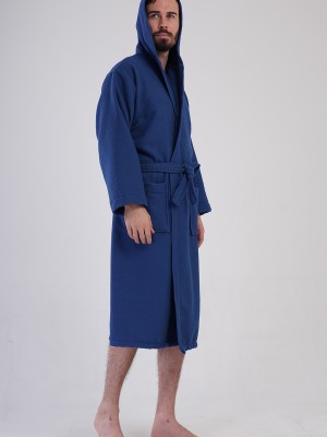 Man Waffle Vega Hoodie Detail Bathrobe Man Waffle Vega Hoodie Detail Bathrobe