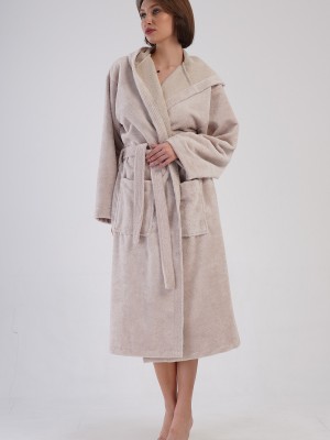 Woman Bukle Cream Hoodie Detail Bathrobe Woman Bukle Cream Hoodie Detail Bathrobe
