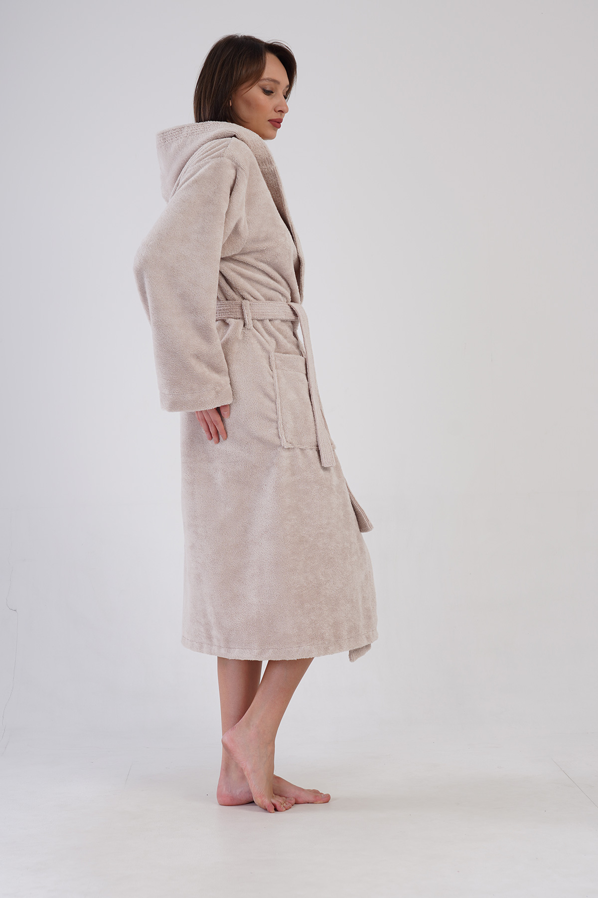 Woman Bukle Cream Hoodie Detail Bathrobe Woman Bukle Cream Hoodie Detail Bathrobe