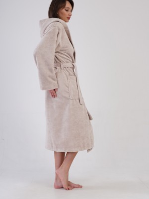 Woman Bukle Cream Hoodie Detail Bathrobe Woman Bukle Cream Hoodie Detail Bathrobe