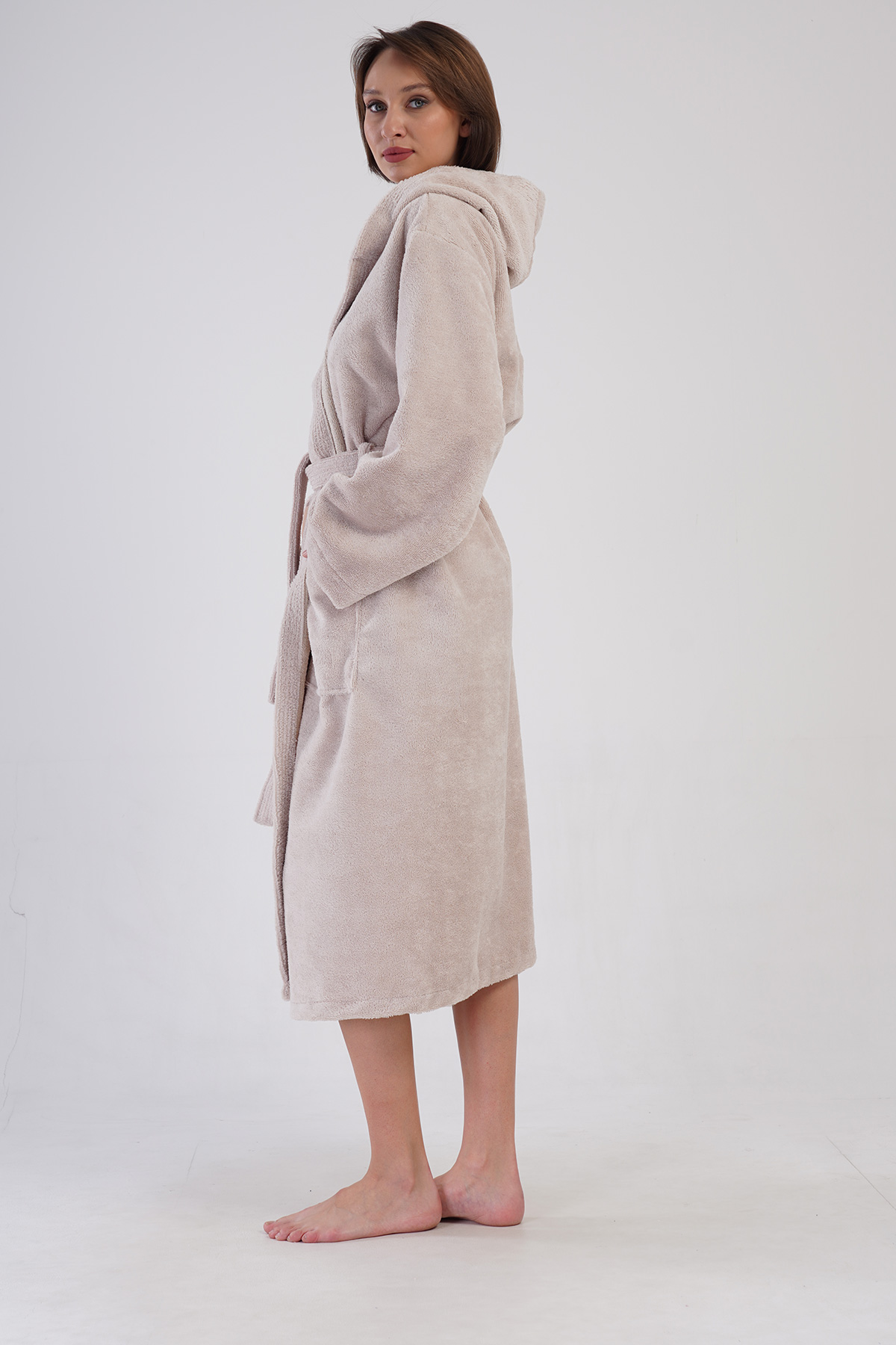 Woman Bukle Cream Hoodie Detail Bathrobe Woman Bukle Cream Hoodie Detail Bathrobe