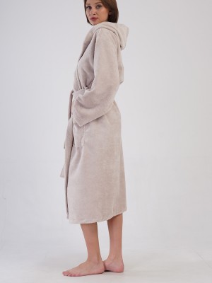 Woman Bukle Cream Hoodie Detail Bathrobe Woman Bukle Cream Hoodie Detail Bathrobe