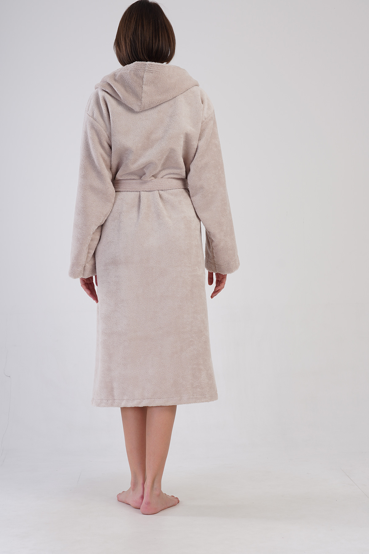 Woman Bukle Cream Hoodie Detail Bathrobe Woman Bukle Cream Hoodie Detail Bathrobe