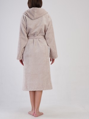 Woman Bukle Cream Hoodie Detail Bathrobe Woman Bukle Cream Hoodie Detail Bathrobe