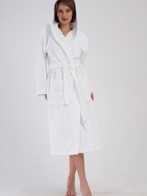 Woman Bukle White Hoodie Detail Bathrobe Woman Bukle White Hoodie Detail Bathrobe