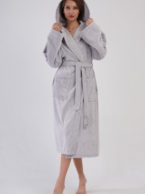 Woman Bukle Light Gray Hoodie Detail Bathrobe Woman Bukle Light Gray Hoodie Detail Bathrobe