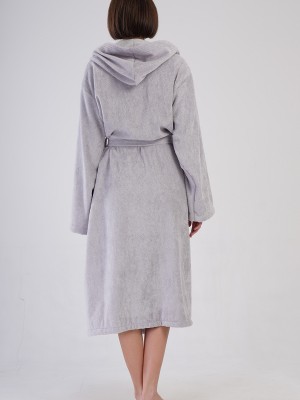 Woman Bukle Light Gray Hoodie Detail Bathrobe Woman Bukle Light Gray Hoodie Detail Bathrobe