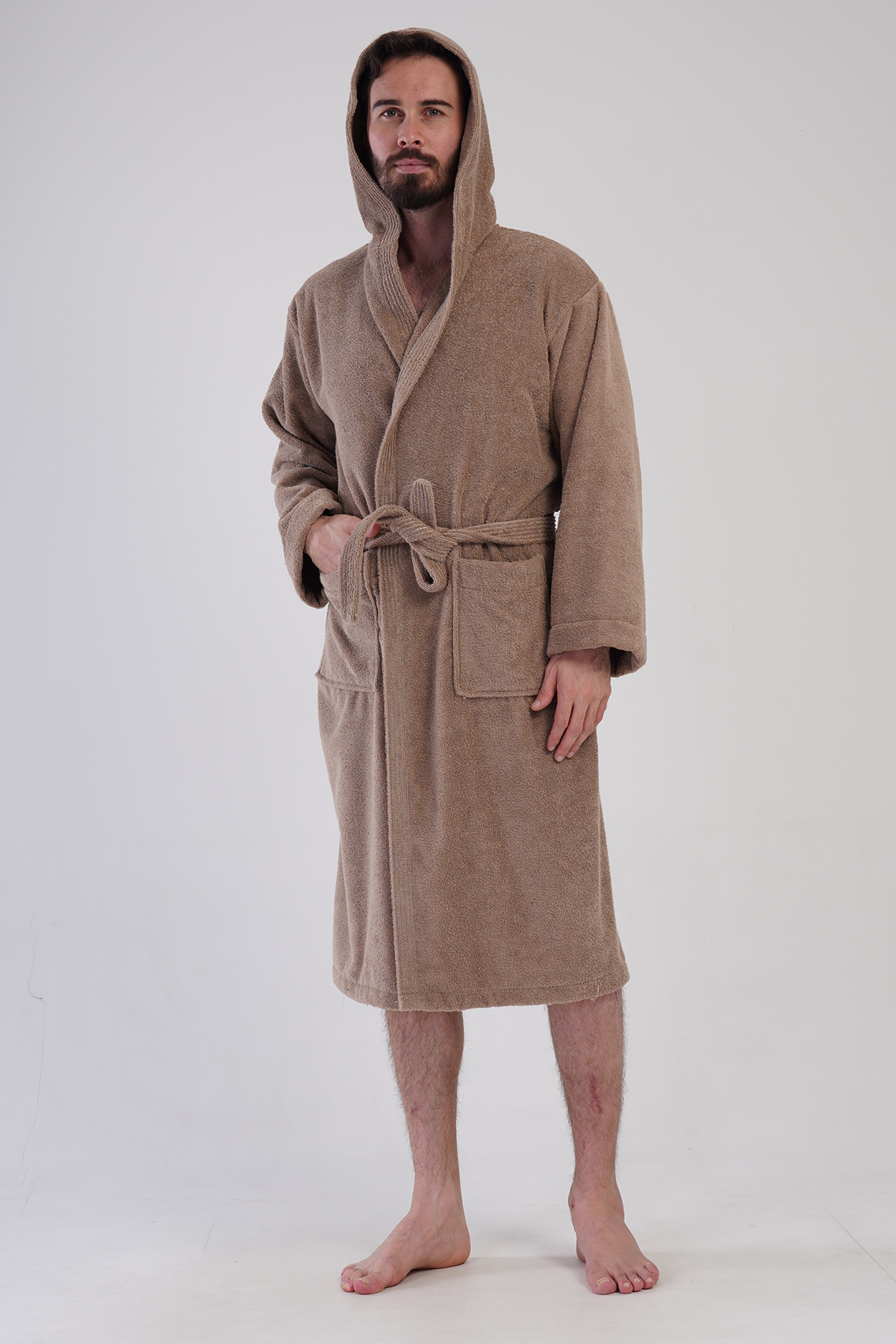Man Bukle Brown Hoodie Detail Bathrobe Man Bukle Brown Hoodie Detail Bathrobe