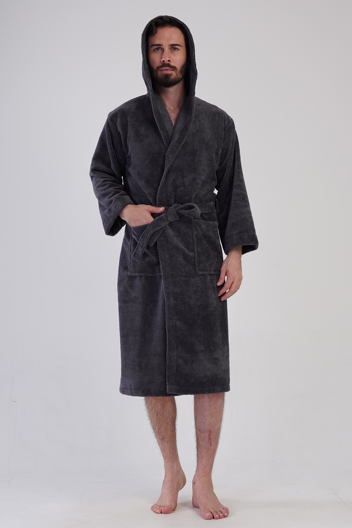 Man Bukle Dark Gray Hoodie Detail Bathrobe Man Bukle Dark Gray Hoodie Detail Bathrobe