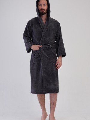 Man Bukle Dark Gray Hoodie Detail Bathrobe Man Bukle Dark Gray Hoodie Detail Bathrobe