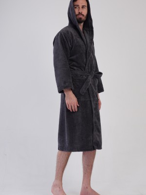 Man Bukle Dark Gray Hoodie Detail Bathrobe Man Bukle Dark Gray Hoodie Detail Bathrobe
