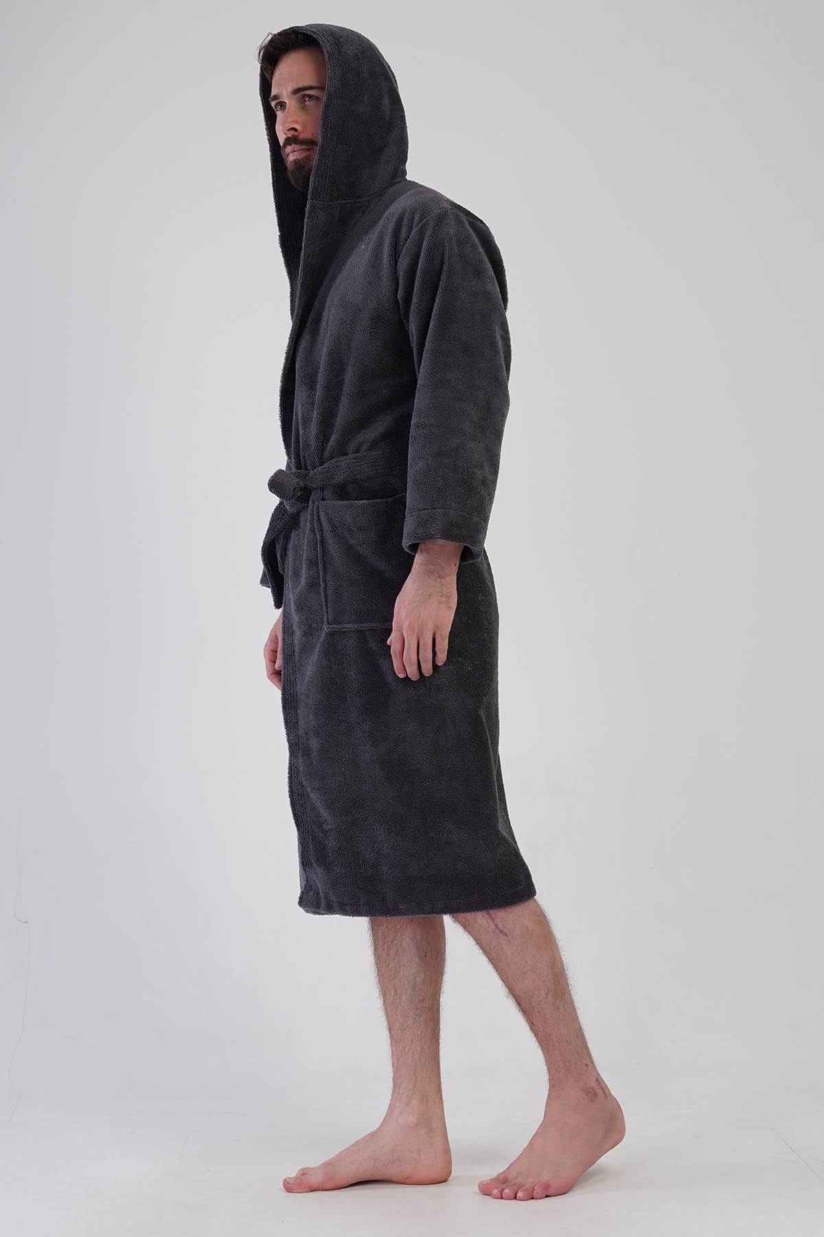 Man Bukle Dark Gray Hoodie Detail Bathrobe Man Bukle Dark Gray Hoodie Detail Bathrobe