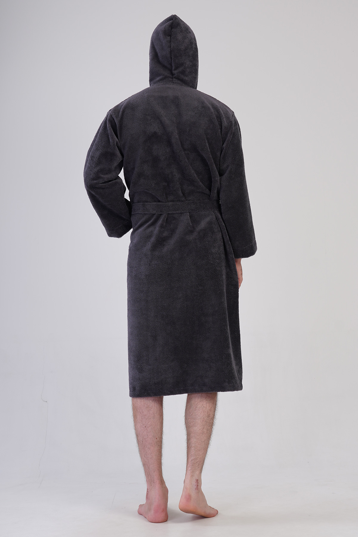 Man Bukle Dark Gray Hoodie Detail Bathrobe Man Bukle Dark Gray Hoodie Detail Bathrobe