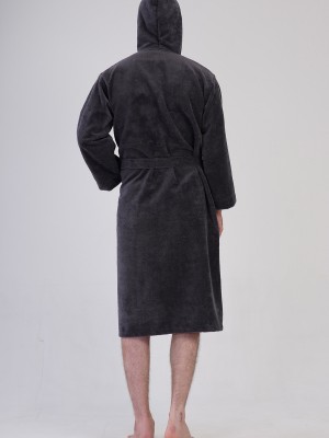 Man Bukle Dark Gray Hoodie Detail Bathrobe Man Bukle Dark Gray Hoodie Detail Bathrobe
