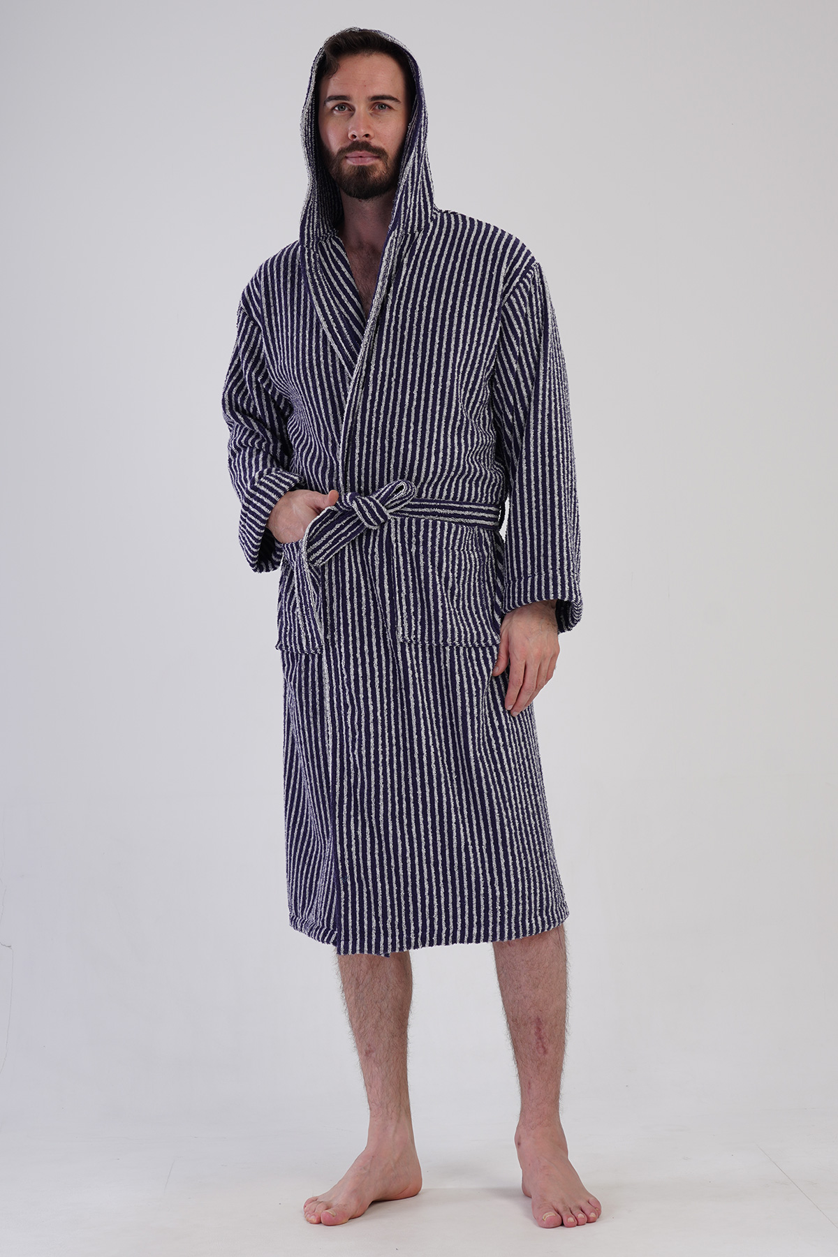 Man Bukle Stripe Hoodie Detail Bathrobe Man Bukle Stripe Hoodie Detail Bathrobe