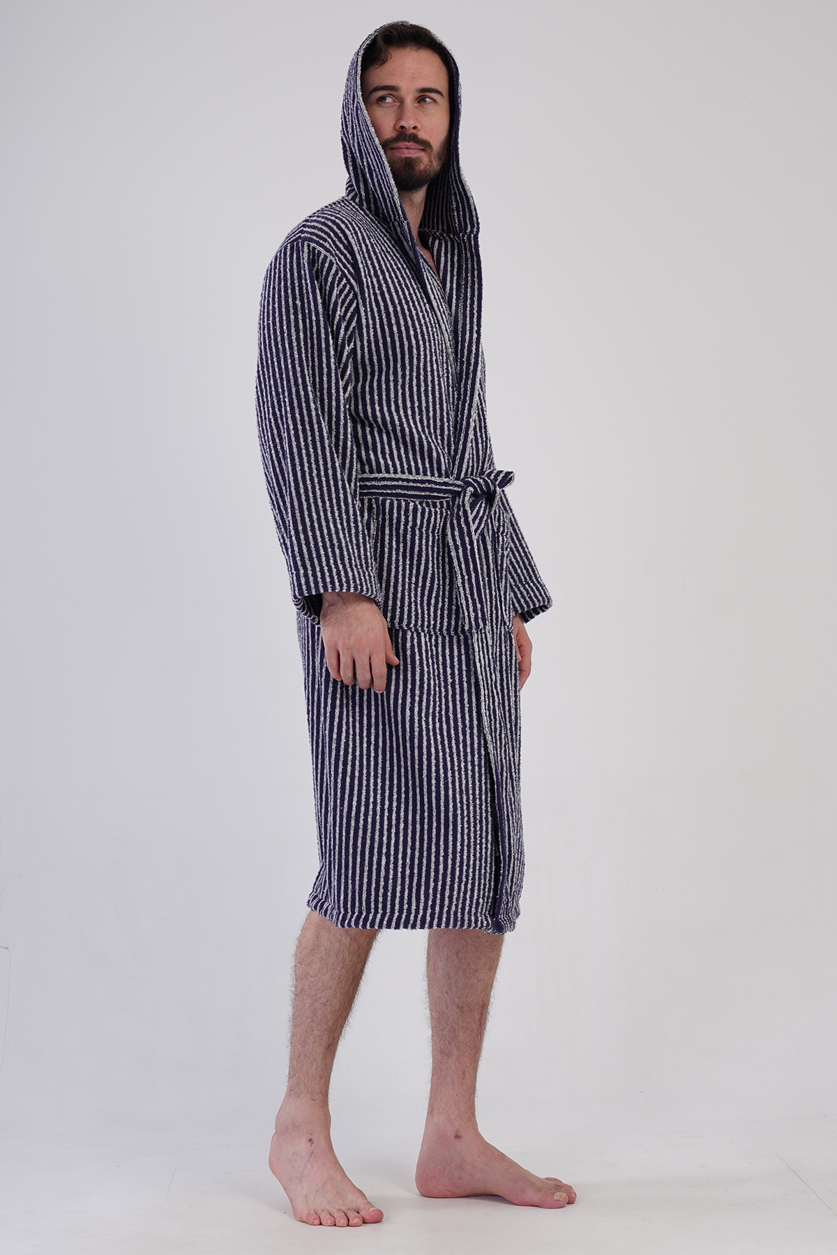 Man Bukle Stripe Hoodie Detail Bathrobe Man Bukle Stripe Hoodie Detail Bathrobe