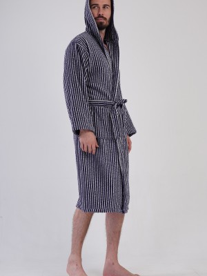 Man Bukle Stripe Hoodie Detail Bathrobe Man Bukle Stripe Hoodie Detail Bathrobe