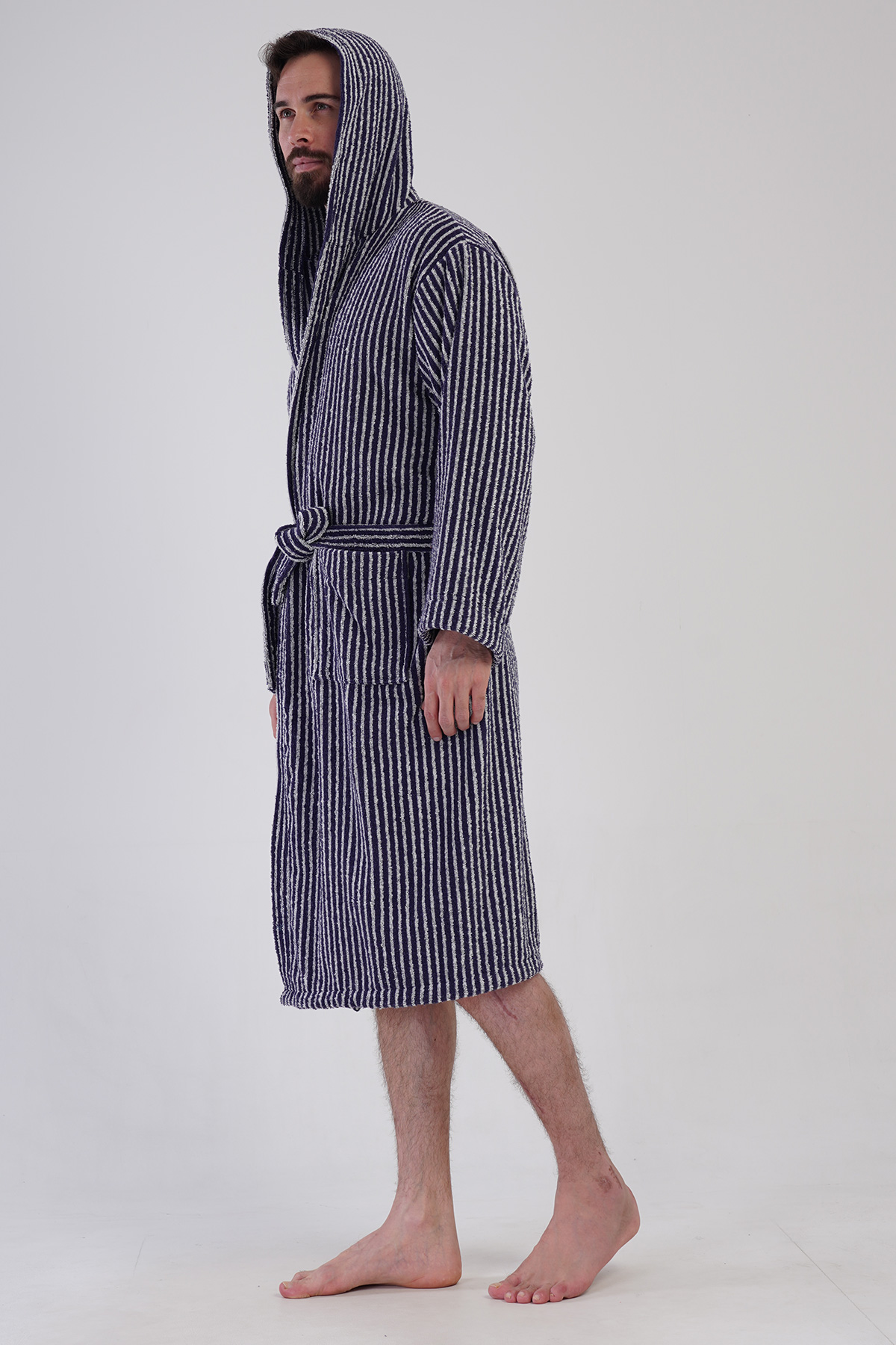Man Bukle Stripe Hoodie Detail Bathrobe Man Bukle Stripe Hoodie Detail Bathrobe
