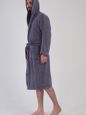 Man Bukle Stripe Hoodie Detail Bathrobe Man Bukle Stripe Hoodie Detail Bathrobe
