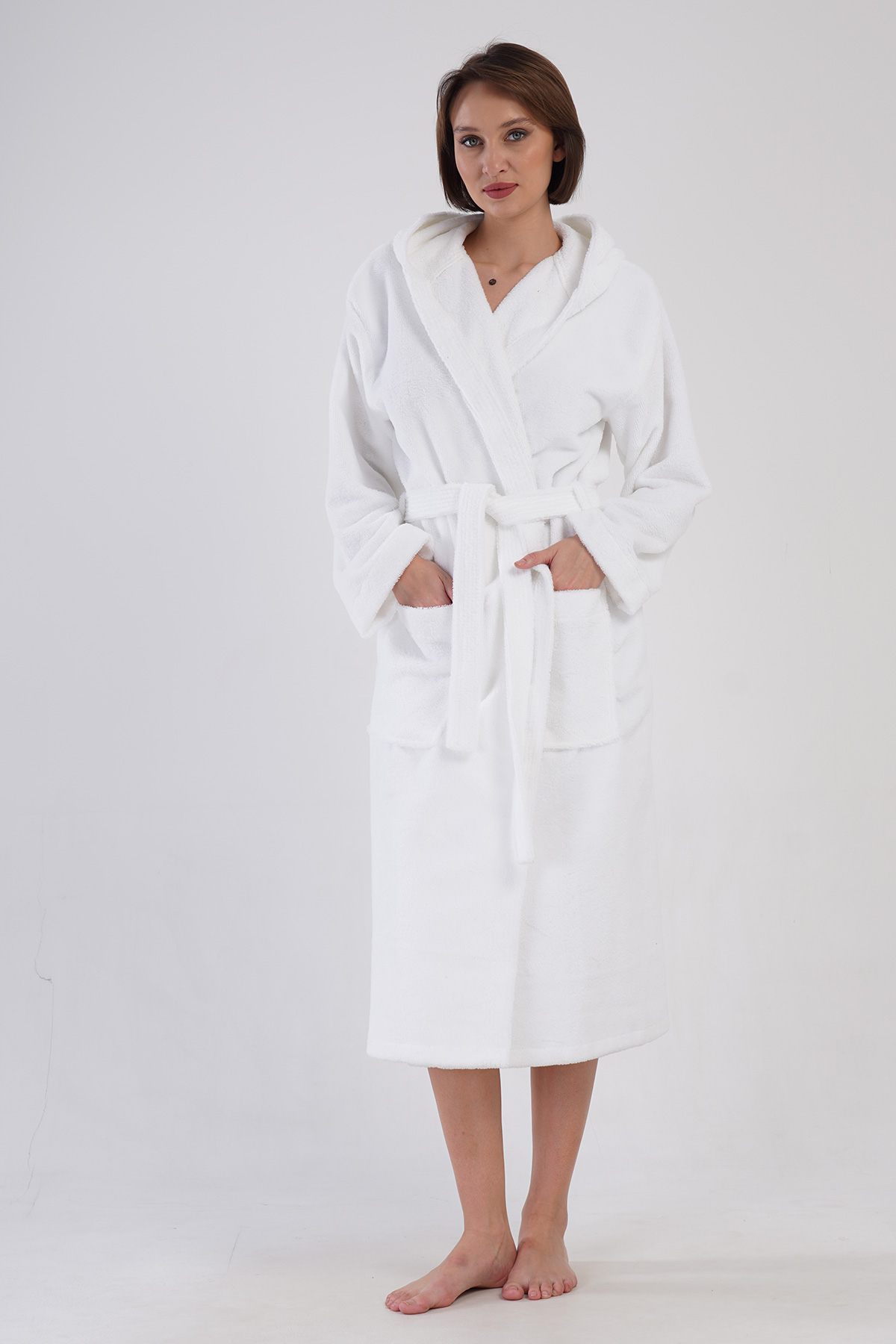 Woman Triga White Hoodie Detail Bathrobe Woman Triga White Hoodie Detail Bathrobe