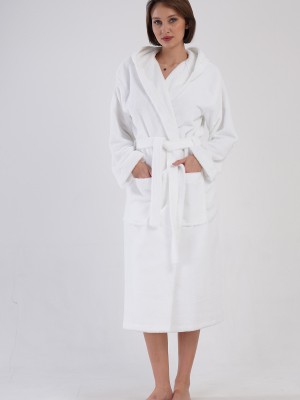 Woman Triga White Hoodie Detail Bathrobe Woman Triga White Hoodie Detail Bathrobe