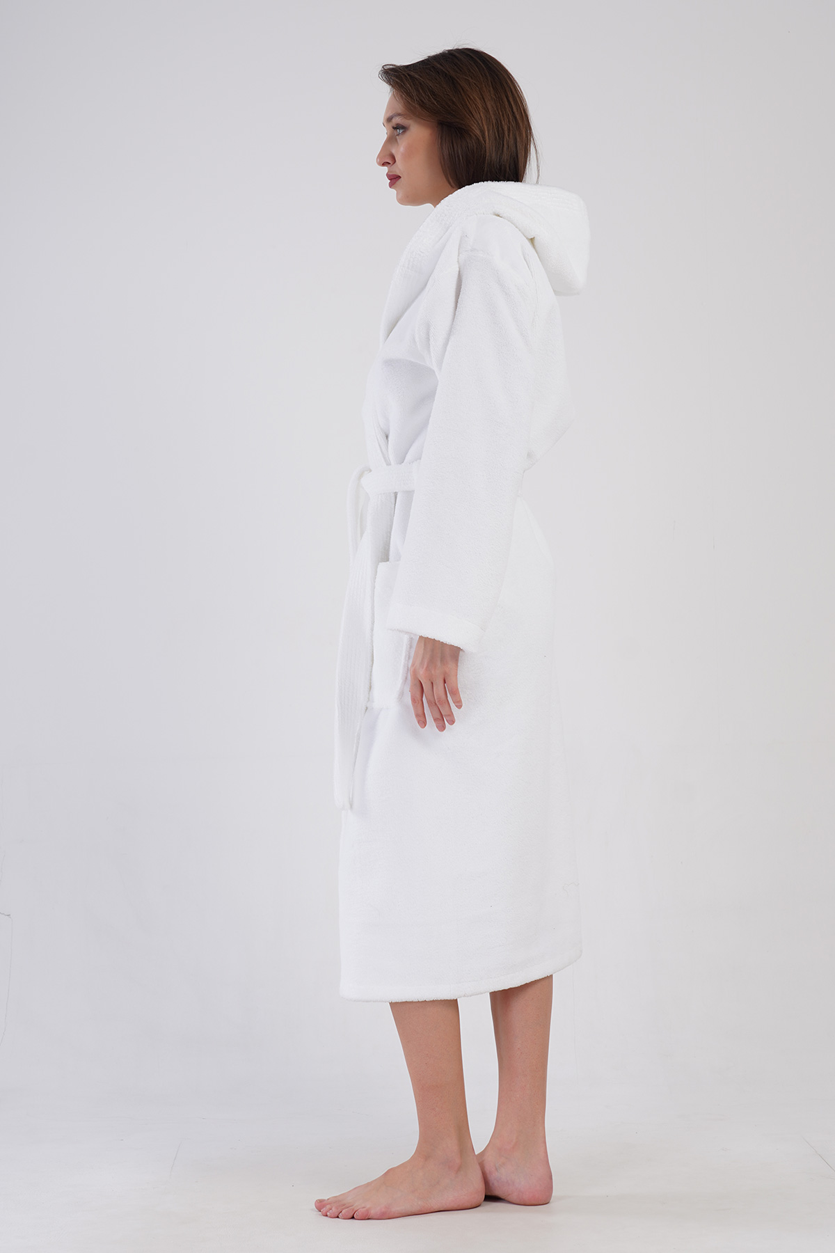 Woman Triga White Hoodie Detail Bathrobe Woman Triga White Hoodie Detail Bathrobe