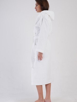 Woman Triga White Hoodie Detail Bathrobe Woman Triga White Hoodie Detail Bathrobe