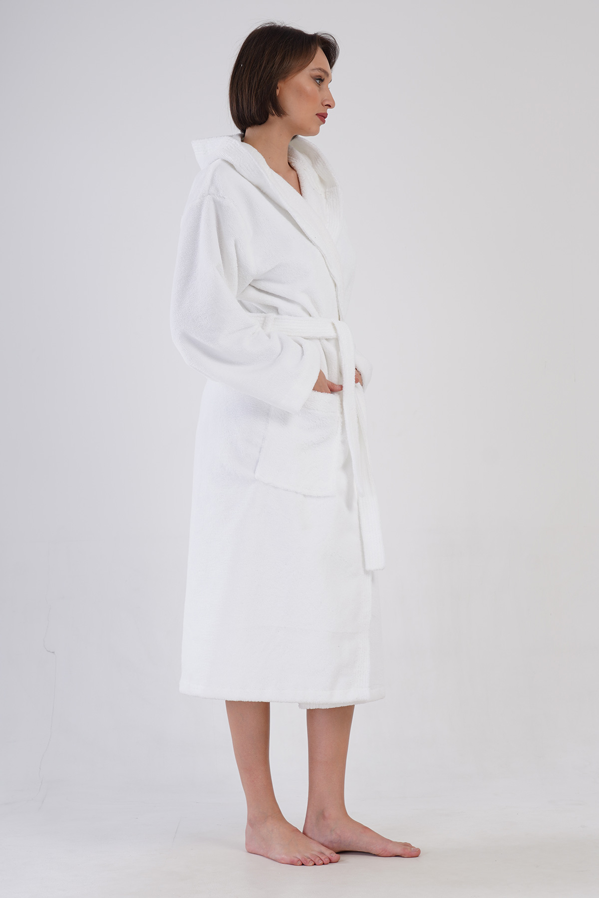 Woman Triga White Hoodie Detail Bathrobe Woman Triga White Hoodie Detail Bathrobe