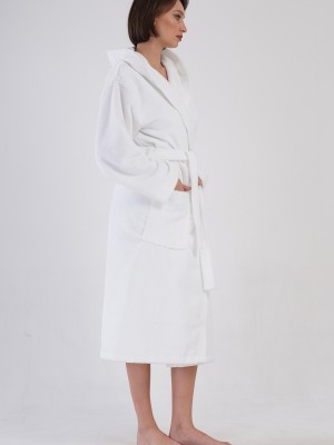 Woman Triga White Hoodie Detail Bathrobe Woman Triga White Hoodie Detail Bathrobe