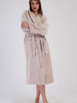 Woman Triga Beige Hoodie Detail Bathrobe Woman Triga Beige Hoodie Detail Bathrobe