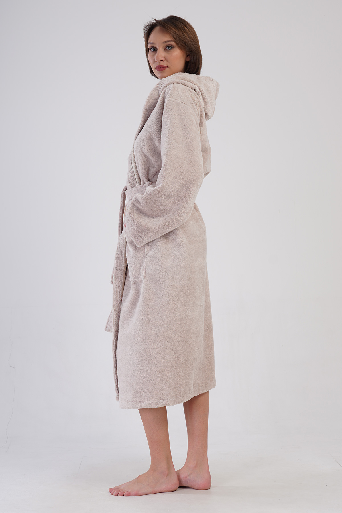 Woman Triga Beige Hoodie Detail Bathrobe Woman Triga Beige Hoodie Detail Bathrobe
