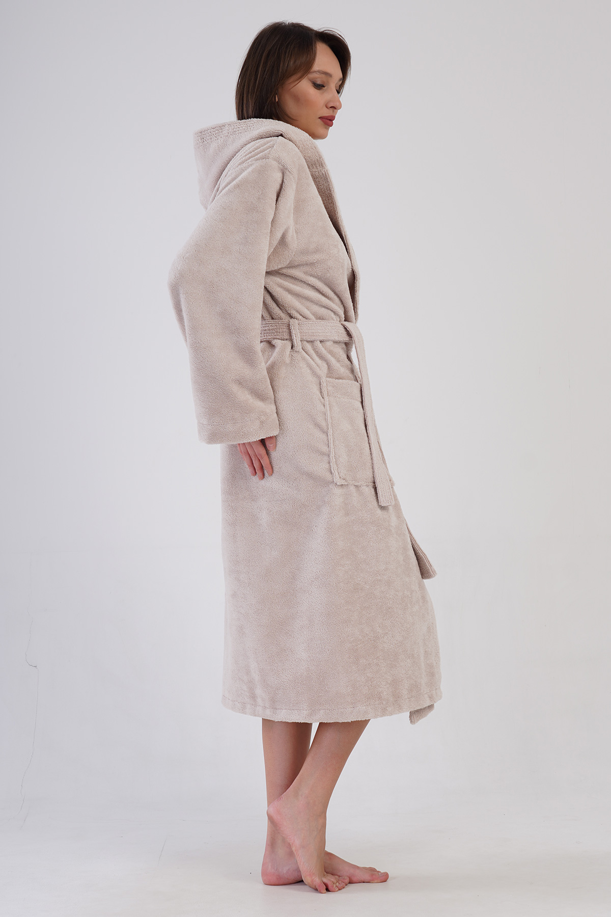 Woman Triga Beige Hoodie Detail Bathrobe Woman Triga Beige Hoodie Detail Bathrobe