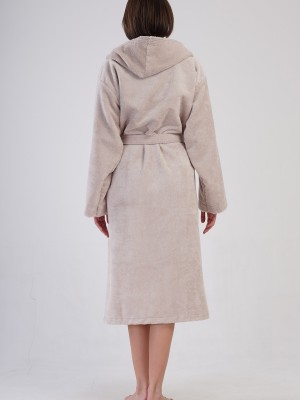Woman Triga Beige Hoodie Detail Bathrobe Woman Triga Beige Hoodie Detail Bathrobe