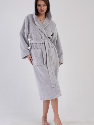 Woman Bukle Light Gray Hoodie Detail Bathrobe Woman Bukle Light Gray Hoodie Detail Bathrobe
