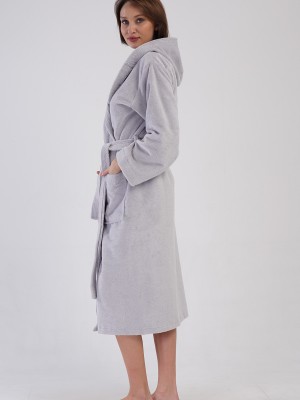 Woman Bukle Light Gray Hoodie Detail Bathrobe Woman Bukle Light Gray Hoodie Detail Bathrobe