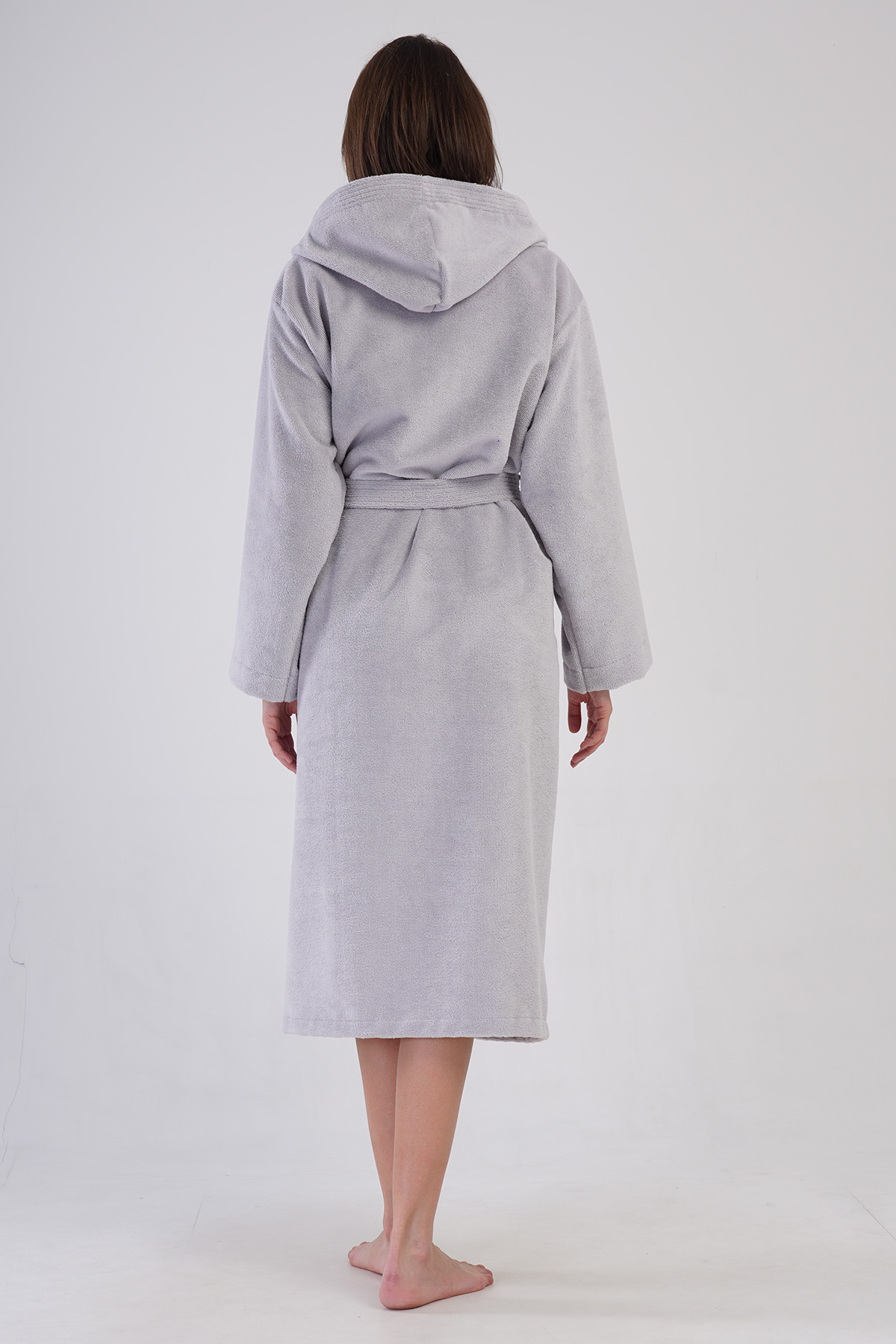 Woman Bukle Light Gray Hoodie Detail Bathrobe Woman Bukle Light Gray Hoodie Detail Bathrobe