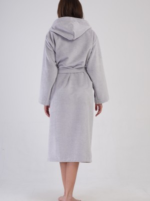Woman Bukle Light Gray Hoodie Detail Bathrobe Woman Bukle Light Gray Hoodie Detail Bathrobe
