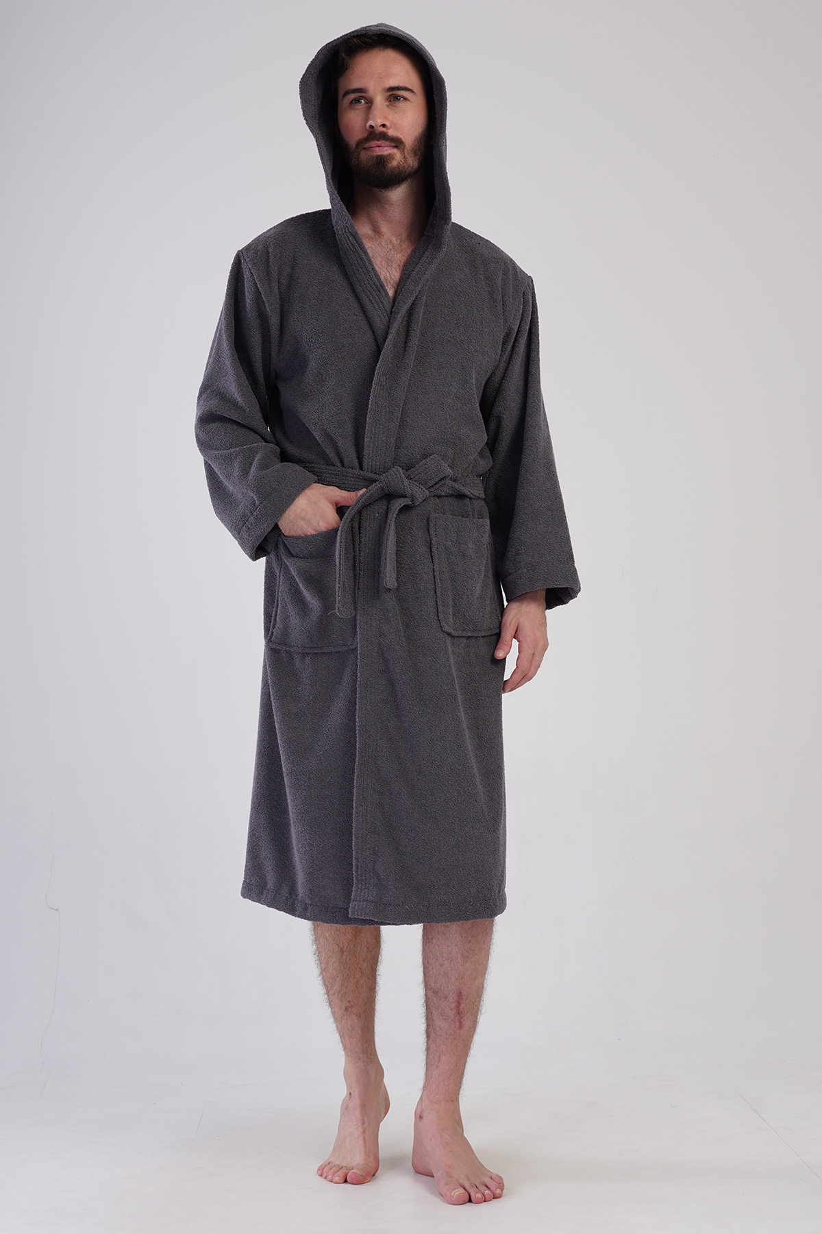 Man Triga Dark Gray Hoodie Detail Bathrobe Man Triga Dark Gray Hoodie Detail Bathrobe