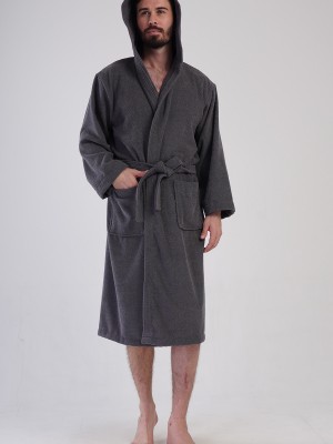 Man Triga Dark Gray Hoodie Detail Bathrobe Man Triga Dark Gray Hoodie Detail Bathrobe
