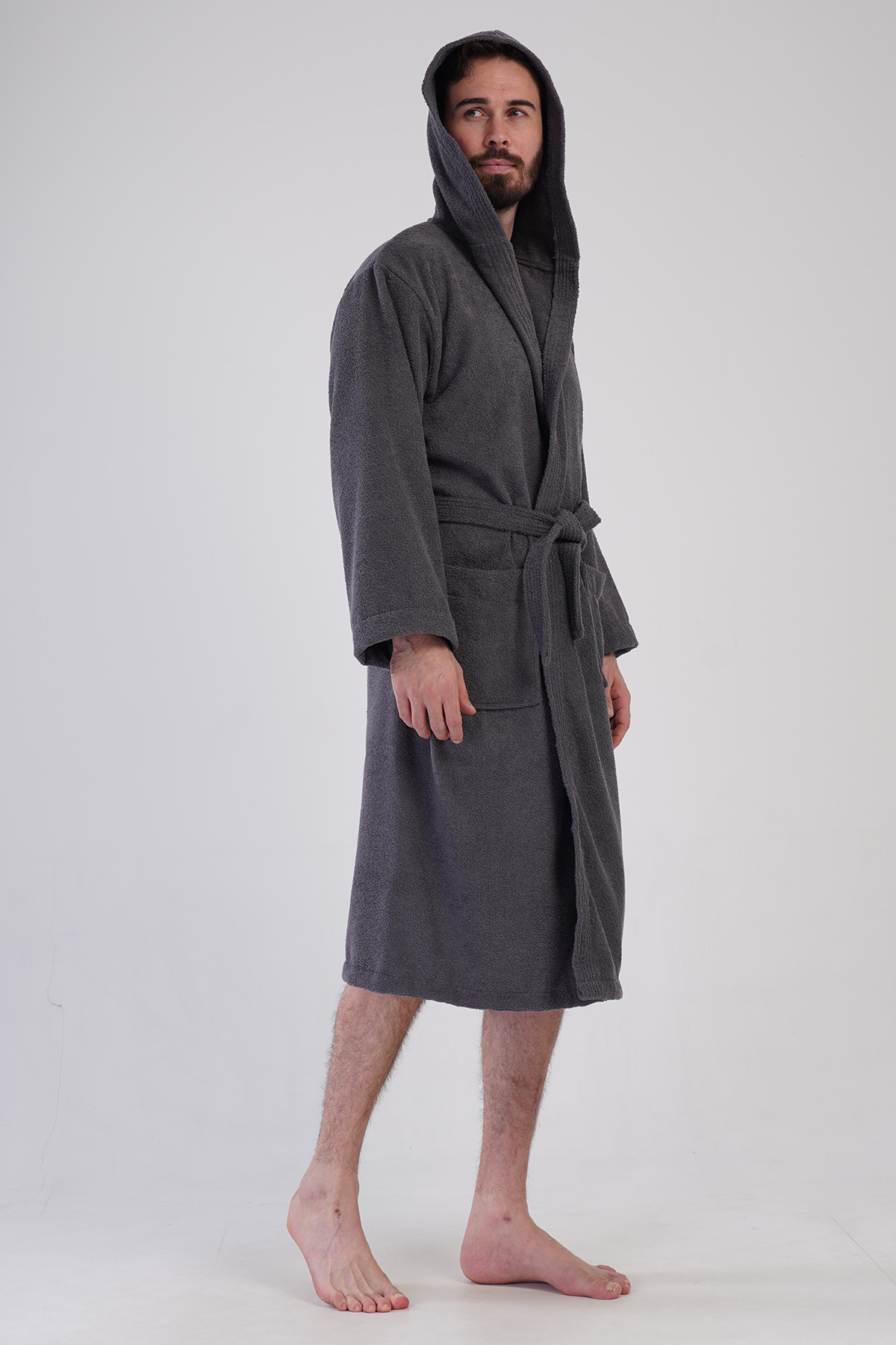 Man Triga Dark Gray Hoodie Detail Bathrobe Man Triga Dark Gray Hoodie Detail Bathrobe