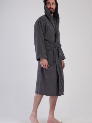 Man Triga Dark Gray Hoodie Detail Bathrobe Man Triga Dark Gray Hoodie Detail Bathrobe