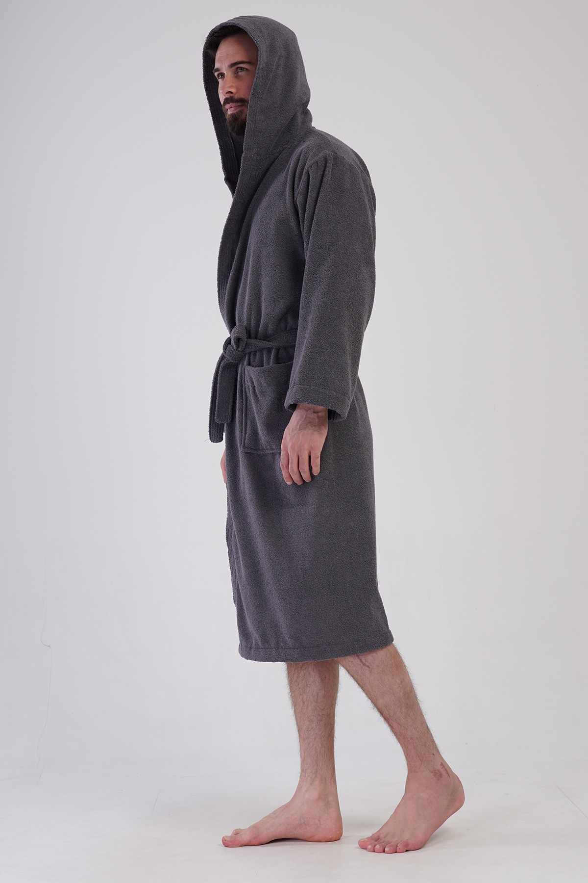Man Triga Dark Gray Hoodie Detail Bathrobe Man Triga Dark Gray Hoodie Detail Bathrobe