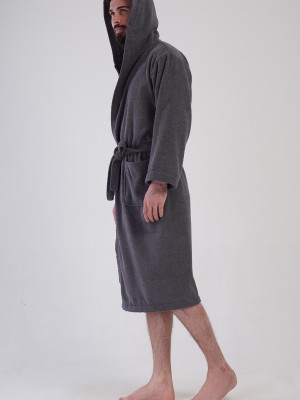 Man Triga Dark Gray Hoodie Detail Bathrobe Man Triga Dark Gray Hoodie Detail Bathrobe