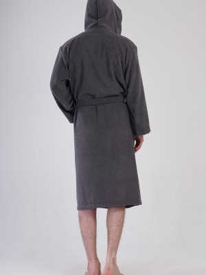 Man Triga Dark Gray Hoodie Detail Bathrobe Man Triga Dark Gray Hoodie Detail Bathrobe