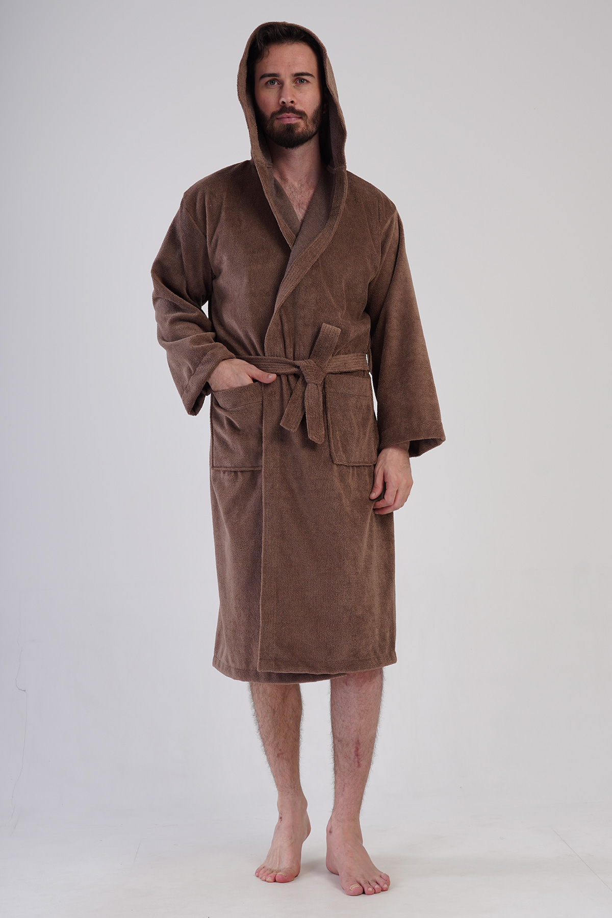 Man Triga Brown Hoodie Detail Bathrobe Man Triga Brown Hoodie Detail Bathrobe