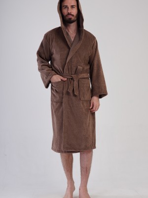 Man Triga Brown Hoodie Detail Bathrobe Man Triga Brown Hoodie Detail Bathrobe