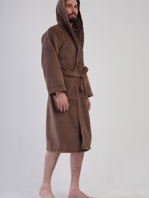 Man Triga Brown Hoodie Detail Bathrobe Man Triga Brown Hoodie Detail Bathrobe