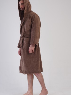 Man Triga Brown Hoodie Detail Bathrobe Man Triga Brown Hoodie Detail Bathrobe